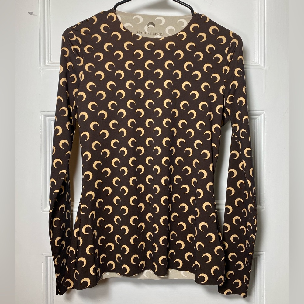 Marine Serre Brown and Cream Long Sleeve Top - Picture 3 of 11